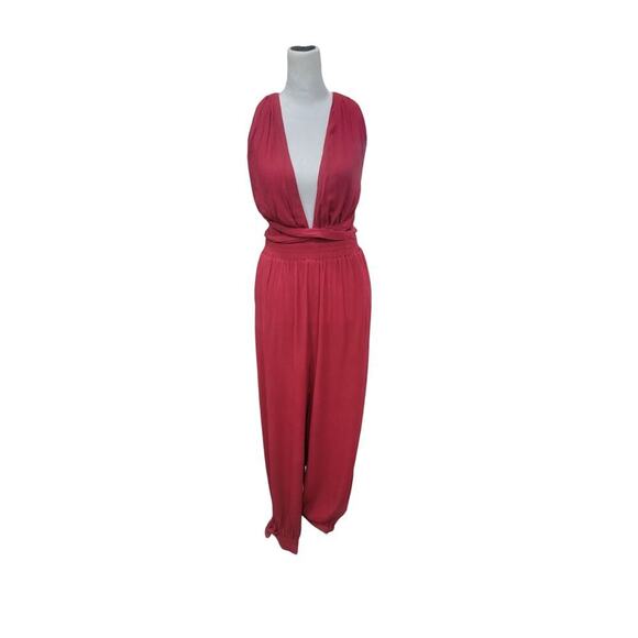 Lulus Lolinda Women's Convertible Halter Jumpsuit Size Large Red Open Back - Picture 4 of 12